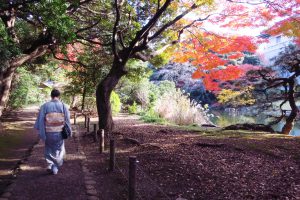 東京国立博物館の庭園を歩くmadokaさん